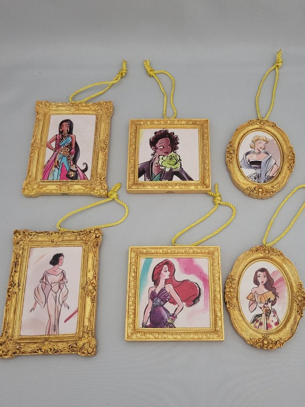 Disney Designer Collection Premiere Series Set 6 Princess Gold Ornaments Decor